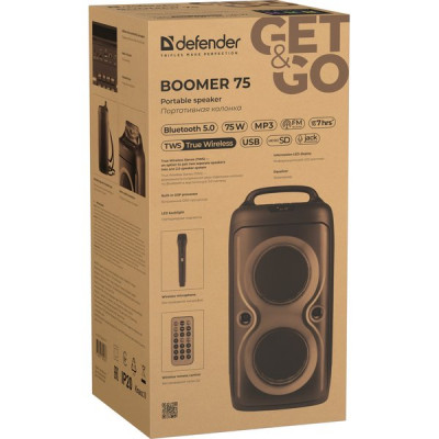 Колонка DEFENDER BOOMER 75, 75W, портативная, BT/FM/USB/TF/AUX/straps [65175]