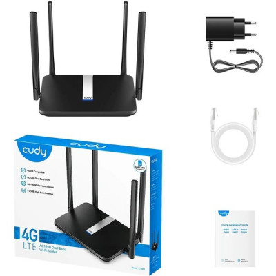 Маршрутизатор Cudy LT500 AC1200 10/100BASE-TX/4G cat.4 черный SIM-слот