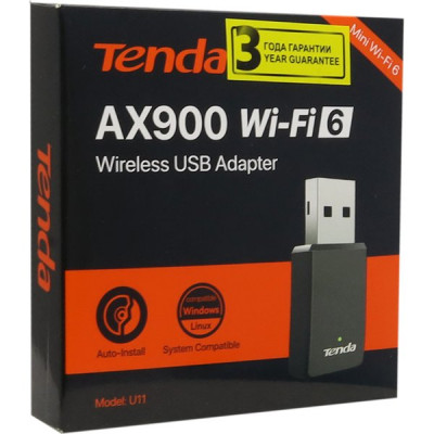 Адаптер Wi-Fi Tenda U11 двухдиапазонный, 2.4/5ГГц, до 900 Мбит/с, внутренняя антенна, USB