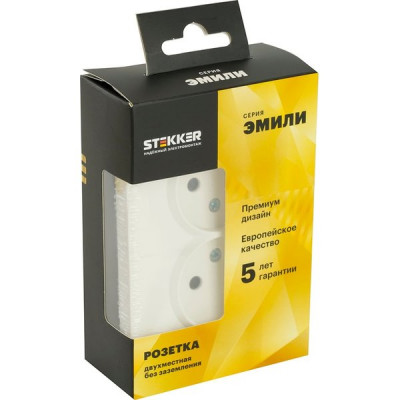 Розетка с/у 2x2P 16A, со шторками, STEKKER Эмили [RST16-5116-01][8] белый фарфор soft touch