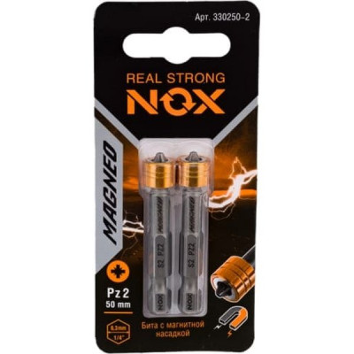 Бита для шуруповерта PZ2 x 50мм, 1/4, S2,  магнитн. насадка, цена за уп/2шт, NOX MAGNEO [330250-2]