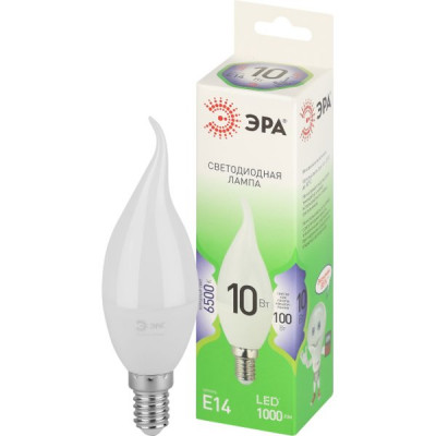 Лампа LED E14/BXS свеча на ветру, 10W, 6500K, 800Лм, ЭРА GL [LED BXS-10W-865-E14 GL]