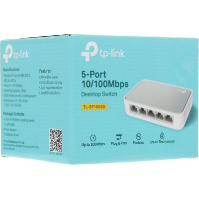 Коммутатор TP-Link TL-SF1005D 5x10/100Mbps, пластиковый корпус неуправляемый
