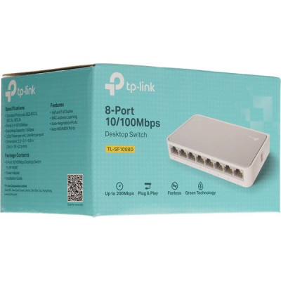 Коммутатор TP-Link TL-SF1008D 8x10/100Mbps, пластиковый корпус неуправляемый