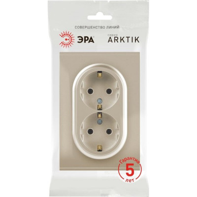 Розетка с/у 2x2P+E 16A, ЭРА Arktik [16-2104-04] шампань