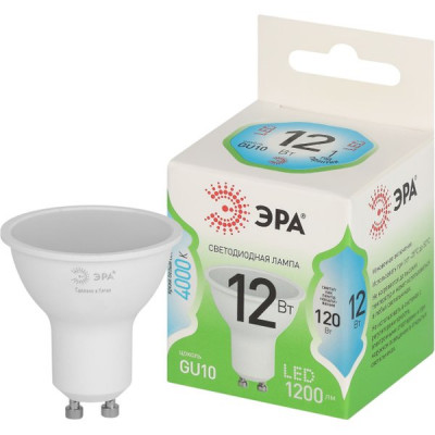 Лампа LED GU10/MR16 софит, 12W, 4000K, 1200Лм, ЭРА GL [LED MR16-12W-840-GU10 GL]