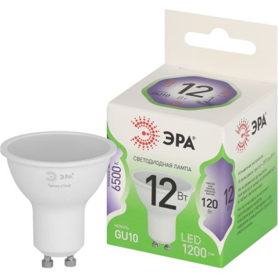 Лампа LED GU10/MR16 софит, 12W, 6500K, 1200Лм, ЭРА GL [LED MR16-12W-865-GU10 GL]
