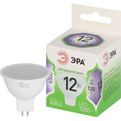 Лампа LED GU5.3/MR16 софит, 12W, 6500K, 1200Лм, ЭРА GL [LED MR16-12W-865-GU5.3 GL]