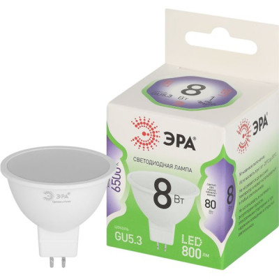 Лампа LED GU5.3/MR16 софит,  8W, 6500K, 800Лм, ЭРА GL [LED MR16-8W-865-GU5.3 GL]