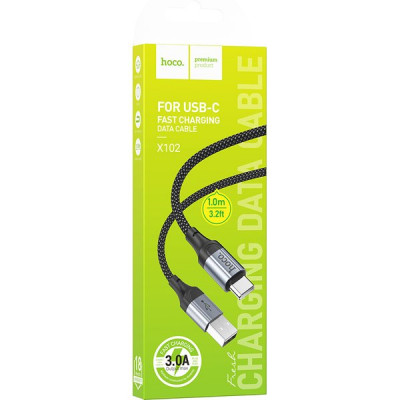 Кабель USB - Type-C, 1.0м, 3А, Hoco X102, черный