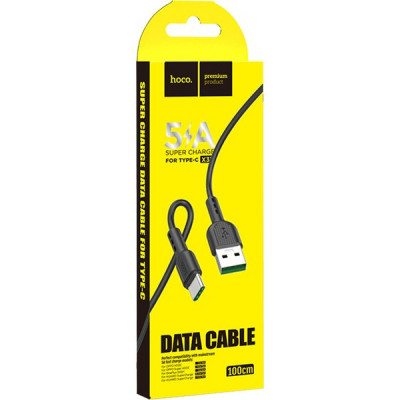 Кабель USB - Type-C, 1.0м, 5А, Hoco X33, черный