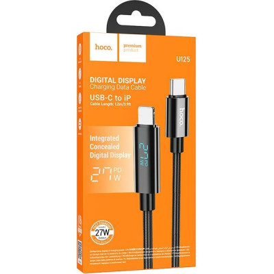 Кабель Type-C - Lightning, 1.2м, 2.4А, 27Вт, Hoco U125, с дисплеем, черный