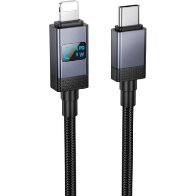 Кабель Type-C - Lightning, 1.0м, 2.4А, 27Вт, Hoco X118, с дисплеем, черный