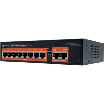 Коммутатор PoE  8PoE[100Mbps] + 2Uplink[1Gbps] Optimus; 120Вт (WEB) [U1IC-8F/2G]