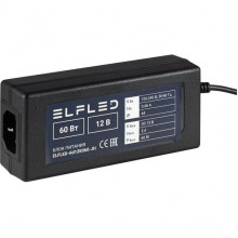 Адаптер питания 12V  60W, 5A, IP20, пластик, штекер 5.5*2.1мм, черный, ELF [ELFLED-Ad12E060-JH]