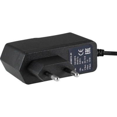 Адаптер питания 12V  12W, 1A, IP51, пластик, штекер 5.5*2.1мм, черный, ELF [ELFLED-Ad12E012-JH]