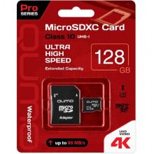 Карта памяти Micro SDXC 128Gb QUMO Class 10 с адаптером UHS-I U3 [QM128GMICSDXC10U3BL]