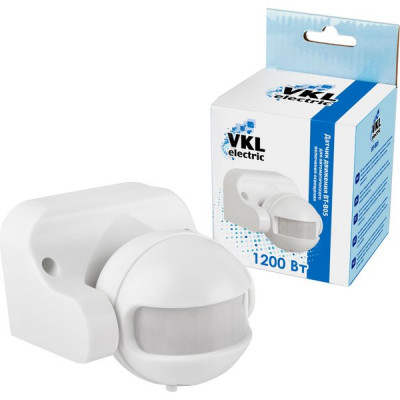 Датчик движения настенный 180гр, 1200Вт, 10-540с, 12м, IP44, VKL [BT-B05] белый