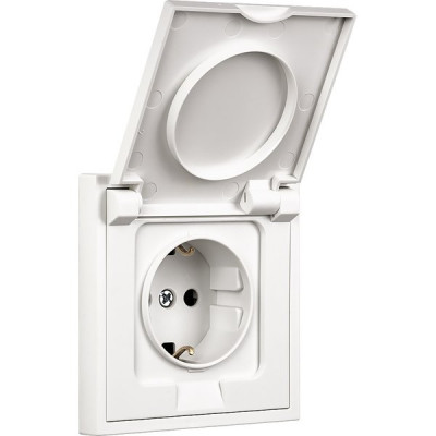 Розетка с/у 2P+E 16A, с крышкой, Smartbuy Капелла [SBE-09w-16-S1-1ZK] белый soft touch