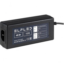 Адаптер питания 12V  48W, 4А, IP20, пластик, штекер 5.5*2.1мм, черный ELF [ELFLED-Ad12E048-JH]