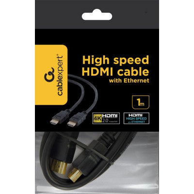 Кабель HDMI-HDMI 19M/19M  1.0м, v2.0, позол. контакты, экран, Cablexpert [CC-HDMI4-1M]