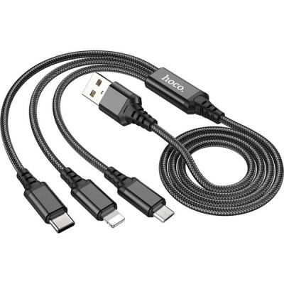 Кабель USB - Lightning + microUSB + Type-C, 3А, 1.0м, Hoco X76 [HC-67400] черный