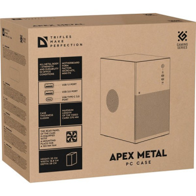 Корпус без БП DEFENDER Apex Metal белый, mATX, Type C(3.0), USB3.0 [25022]