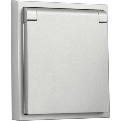 Розетка с/у 2P+E 16A, с крышкой, Smartbuy Капелла [SBE-09s-16-S1-1ZK] серебро soft touch