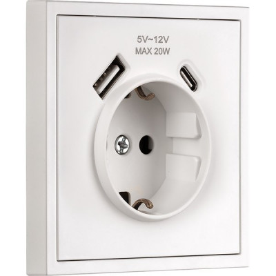 Розетка с/у 2P+E 16A, IP20, USB+Type-C, Smartbuy Капелла [SBE-09w-16-S1-USB] белый soft touch