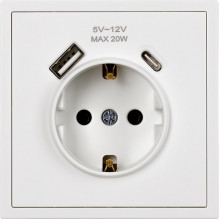 Розетка с/у 2P+E 16A, IP20, USB+Type-C, Smartbuy Капелла [SBE-09w-16-S1-USB] белый soft touch