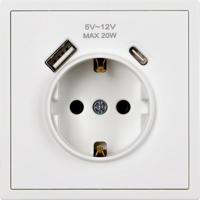 Розетка с/у 2P+E 16A, IP20, USB+Type-C, Smartbuy Капелла [SBE-09w-16-S1-USB] белый soft touch