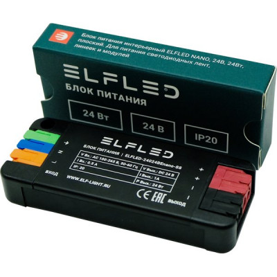 Блок питания 24V  24W, IP20, металл мини с клеммами, 86*34*15, ELF Nano [24024BEnano-SS] черный