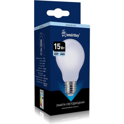 Лампа LED E27/A60 груша, 15W, FILAMENT матовый, 4000K, 1521Лм, Smartbuy [SBL-A60FOP-15-40K-E27]