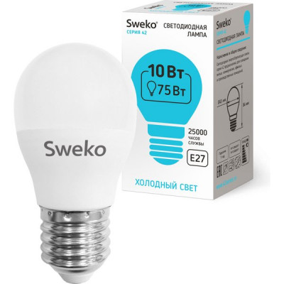 Лампа LED E27/G45 шар, 10W, 4000K, 930Лм, Sweko [42LED-G45-10W-230-4000K-E27]