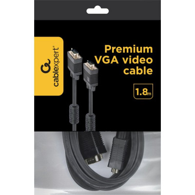 Кабель VGA 15M/15M  1,8м Premium тройной экран, феррит.кольца, черный Cablexpert [CC-PPVGA-6B]
