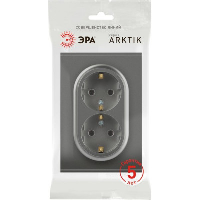 Розетка с/у 2x2P+E 16A, ЭРА Arktik [16-2104-06] графит