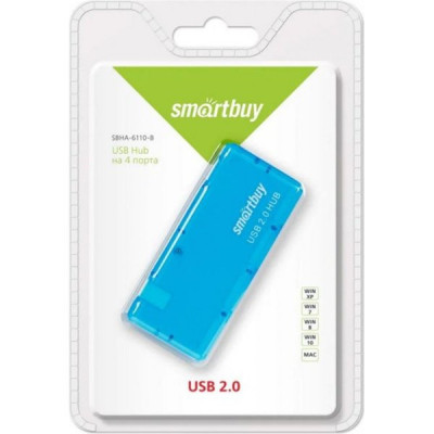Концентратор USB 2.0 Smartbuy, 4 порта, голубой [SBHA-6110-B]