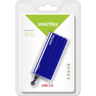 Концентратор USB 2.0 Smartbuy, 4 порта, голубой [SBHA-6810-B]