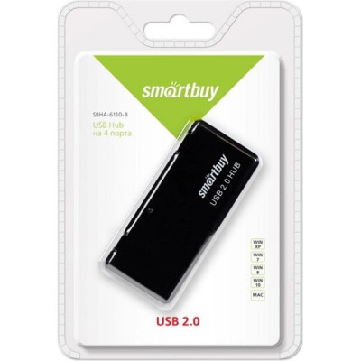 Концентратор USB 2.0 Smartbuy, 4 порта, черный [SBHA-6110-K]
