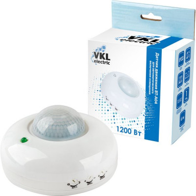 Датчик движения потолочный 120/360гр, 1200Вт, 10-540с, 6м, IP33, VKL [BT-A04] белый