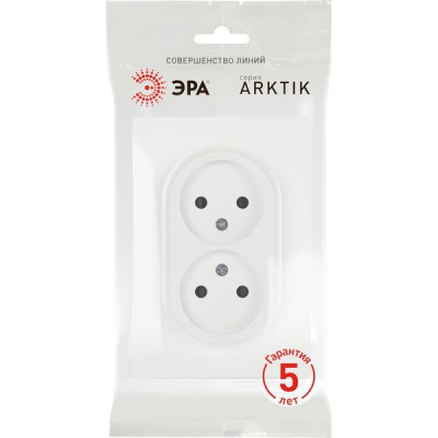 Розетка с/у 2x2P 16A, ЭРА Arktik [16-2107-01] белый
