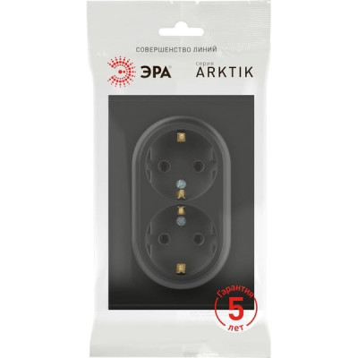 Розетка с/у 2x2P+E 16A, ЭРА Arktik [16-2104-05] антрацит