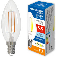 Лампа LED E14/C35 свеча,  5,5W, FILAMENT, 4000K, 500Лм, Volpe [LED-C35-5,5W/4000K/E14]