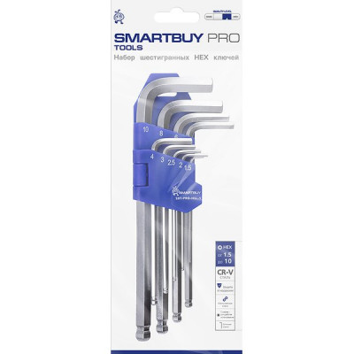 Набор ключей шестигранников 1.5-10мм, 9 шт, c шаром, удлиненные, Smartbuy PRO TOOLS[SBT-PRO-HSL-9]