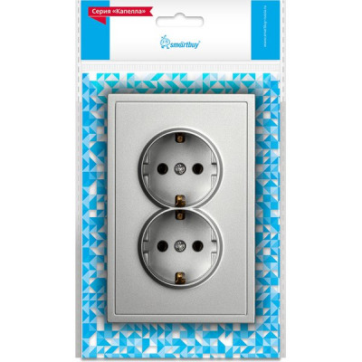 Розетка с/у 2x2P+E 16A, IP20, Smartbuy Капелла [SBE-09s-16-S2-Z] серебро soft touch