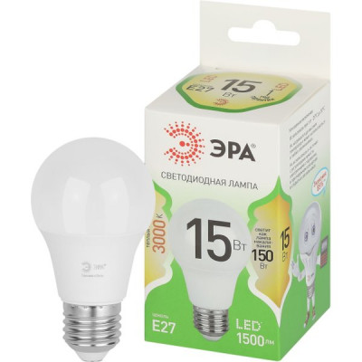 Лампа LED E27/A60 груша, 15W, 3000K, 1500Лм, ЭРА GL [	LED A60-15W-830-E27 GL]