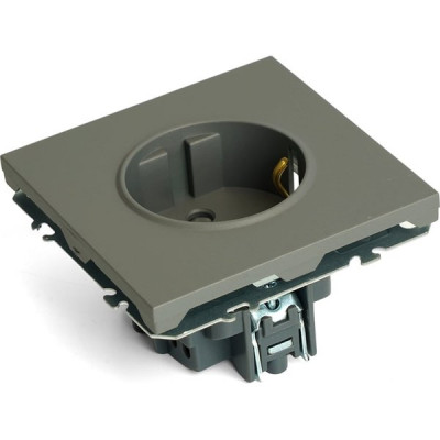 Розетка с/у 2P+E 16A, IP20, со шторками, STEKKER Эмили [RST16-5110-10] платиново-серый soft touch
