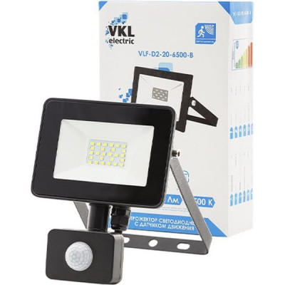 Прожектор LED  20W, 6500K, IP65, SMD, 2400Лм, с датчиком движения, VKL [VLF8-D2-20-6500-B]
