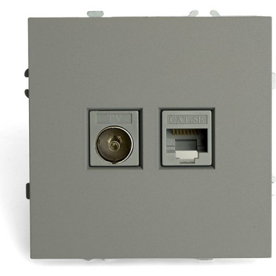 Розетка с/у TV + RJ45 IP20, STEKKER Эмили [RST00-5106-10][12] платиново-серый soft touch