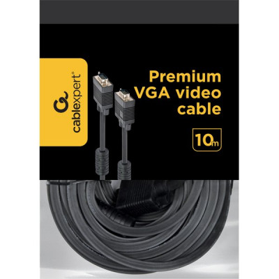 Кабель VGA 15M/15M 10,0м Premium тройной экран, феррит.кольца, Cablexpert [CC-PPVGA-10M-B]